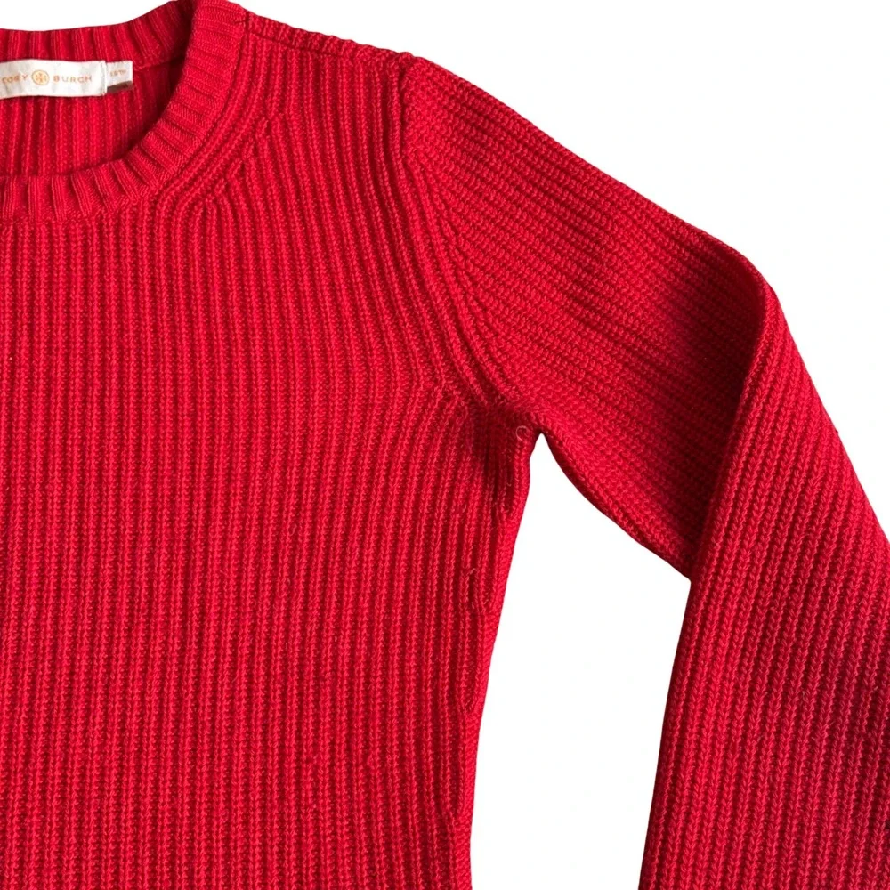 Tory Burch Red Ribbed Knit Long Sleeve Crew Neck‎ Sweater Women's size XS/TP